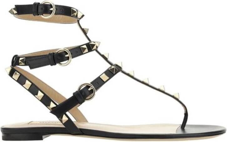 Valentino Garavani Leren sandalen met goudkleurige studs Black Dames