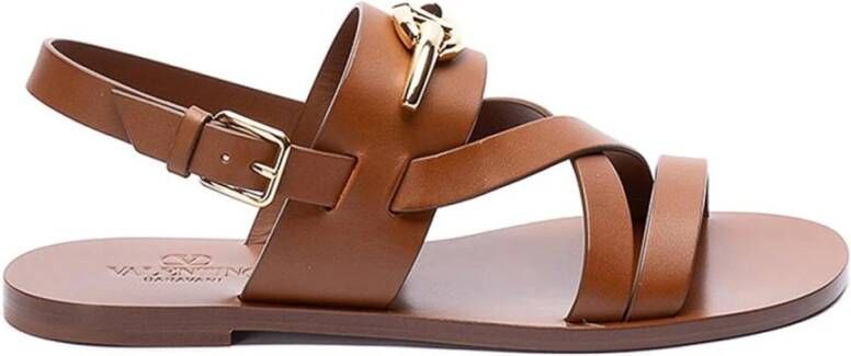 Valentino Garavani Leren sandalen met Vlogo-detail Brown Dames