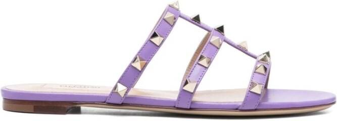 Valentino Garavani Lila Rockstud Platte Sandalen Purple Dames