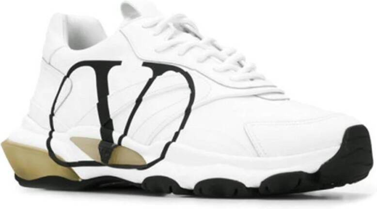 Valentino Garavani Logo Print Leren Sneakers met Rubber Detail White Heren