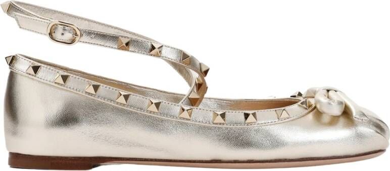 Valentino Garavani Metallic Ballerina met Stud Trim Gray Dames