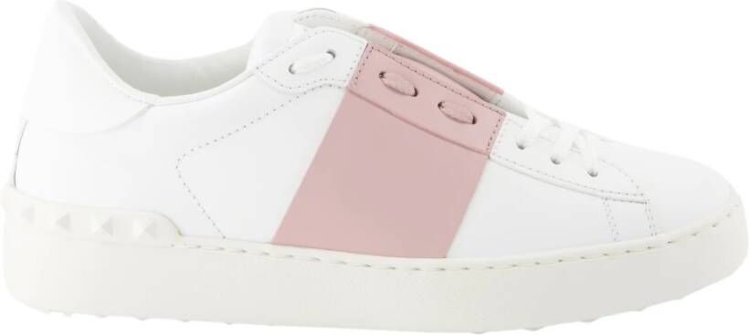 Valentino Garavani Witte Roze Leren Lage Sneakers White Dames