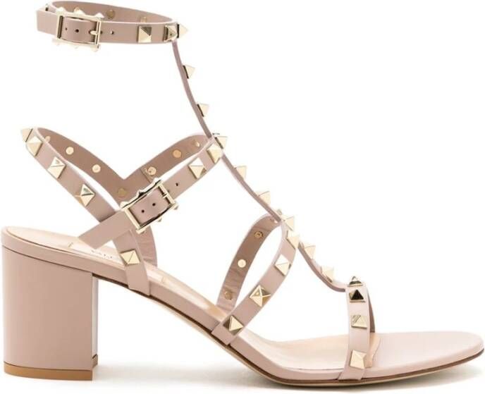 Valentino Garavani Poederroze Rockstud Enkelband Sandalen Pink Dames