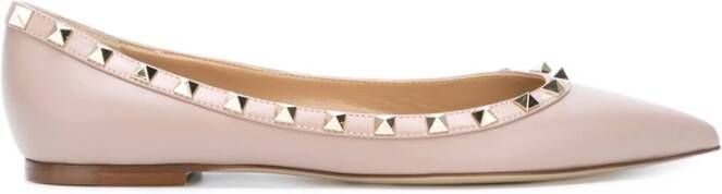 Valentino Garavani Poederroze Rockstud Platte Schoenen Pink Dames