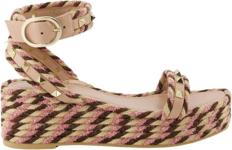 Valentino Garavani Raffia Sleehak Sandalen Rockstud Collectie Pink Dames