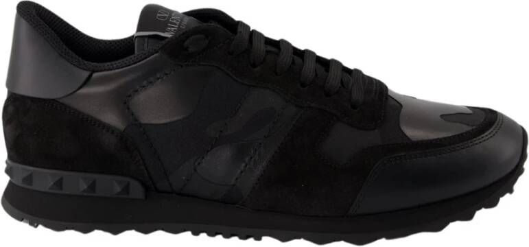 Valentino Garavani Rockrunner Baskets Zwarte Leren Sneakers Black Heren