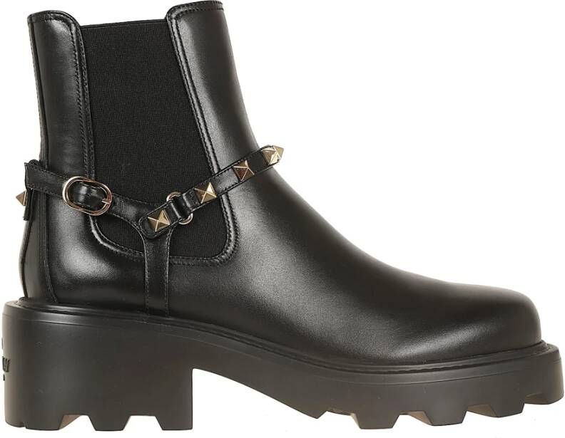 Valentino Garavani Rockstud Leren Enkellaarzen Black Dames