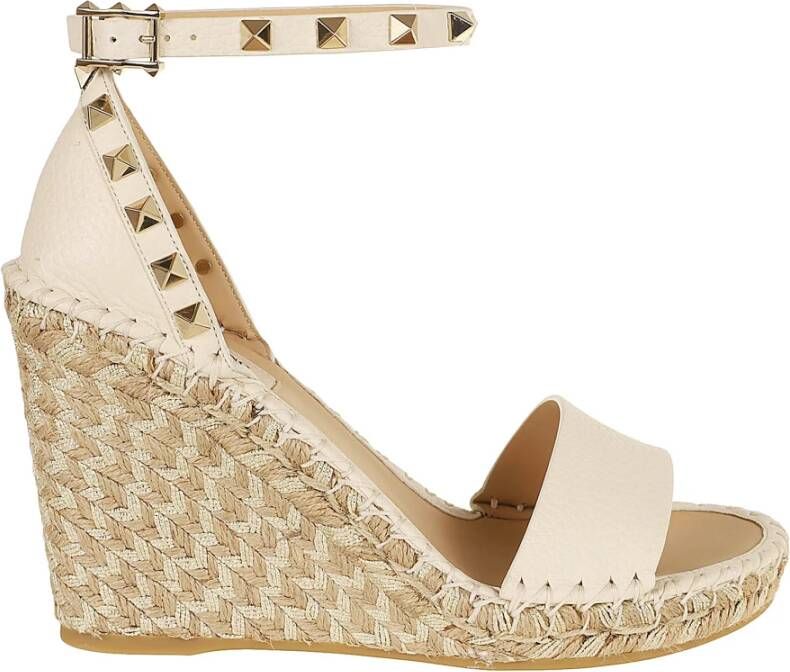 Valentino Garavani Rockstud Double T Sleehak Espadrilles Beige Dames