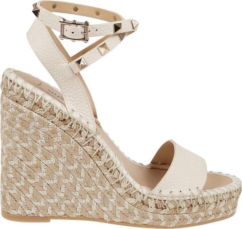 Valentino Garavani Rockstud Double Wedge Espadrillas Elk Print Beige Dames