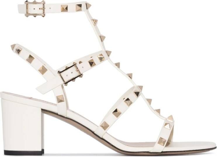 Valentino Garavani Rockstud Enkelband Sandalen Ivoor Beige Dames