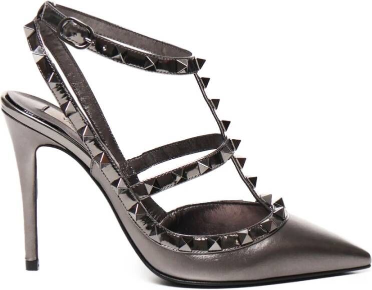 Valentino Garavani Rockstud Gelamineerde leren hakken Antrachite Gray Dames