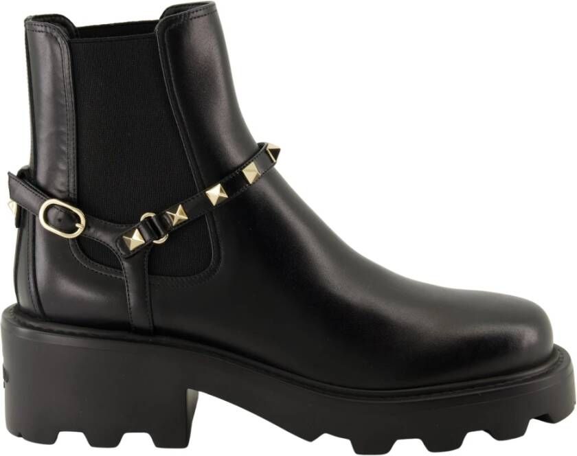 Valentino Garavani Rockstud Leren Enkellaarzen Black Dames