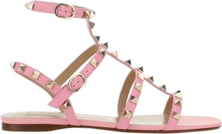 Valentino Garavani Rockstud Leren Sandalen Vrouwen Gouden Studs Pink Dames