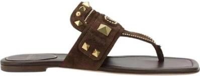 Valentino Garavani Rockstud Square Toe Thong Sandals Brown Dames