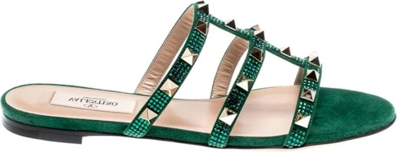 Valentino Garavani Rockstud Suède Sandalen met Kristalversiering Green Dames