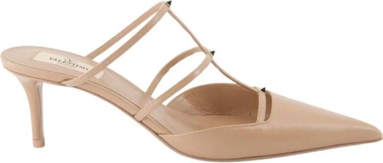 Valentino Garavani Rockstud Wispy Leren Muiltjes Beige Dames