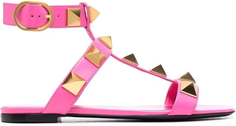 Valentino Garavani Romeinse Studs Leren Sandalen Pink Dames