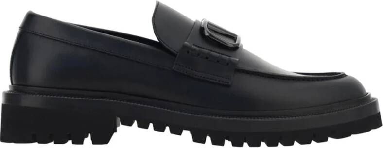 Valentino Garavani Zwarte leren VLogo Mocassins Black