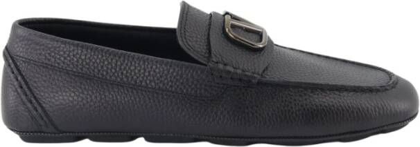 Valentino Garavani Struisvogel Leren Loafers met VLogo Black Heren