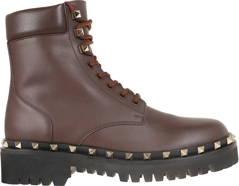 Valentino Garavani Studded Combat Boot in Platina Brown Dames