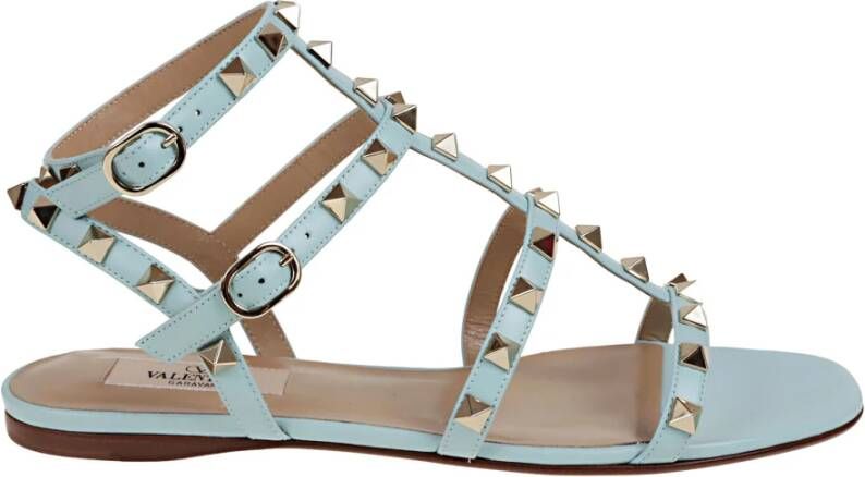 Valentino Garavani Studded Kalfsleren Enkelband Sandaal Blue Dames