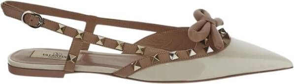 Valentino Garavani Studded Leren Ballerina Beige Dames