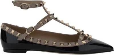 Valentino Garavani Studded leren ballerina met enkelband Black Dames