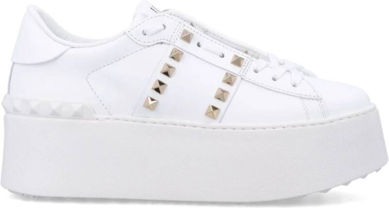 Valentino Garavani Studded Leren Flatform Sneaker White Dames