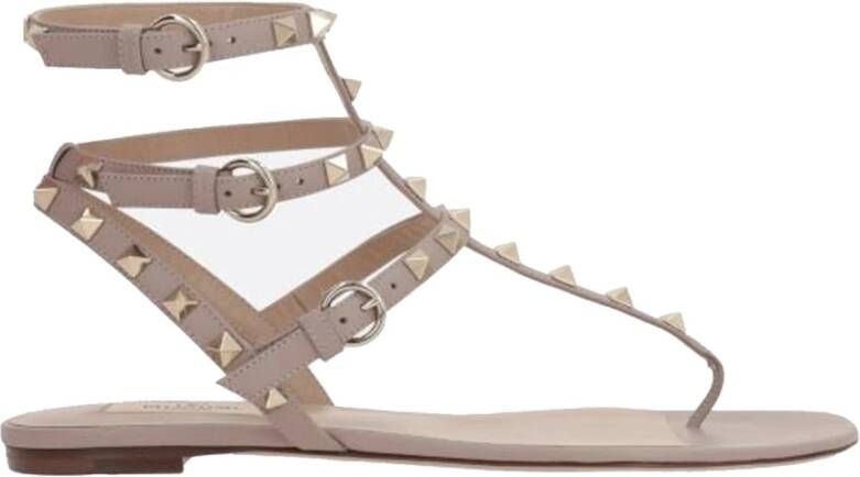 Valentino Garavani Studded Leren Flip-Flop Sandalen Beige Dames