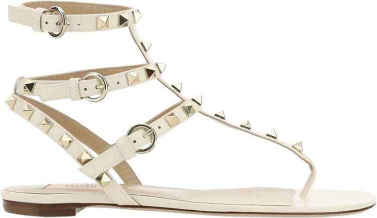 Valentino Garavani Studded Leren Flip-Flop Sandalen Beige Dames