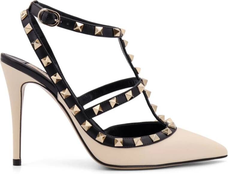 Valentino Garavani Studded Leren Slingback Hakken Beige Dames