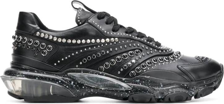 Valentino Garavani Studded Leren Sneakers Versierd Ontwerp Black Heren