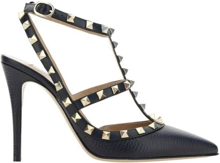 Valentino Garavani Zwarte Leren Pumps met Puntige Neus Black Dames