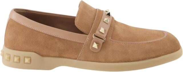 Valentino Garavani Bruine Rockstud Amandel Teen Platte Schoenen Brown Dames