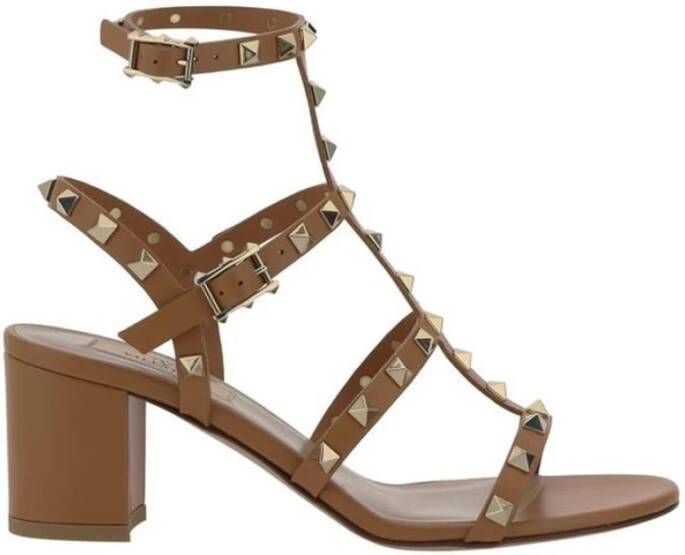 Valentino Garavani Studded Leren Sandalen met Dikke Hak Black Dames