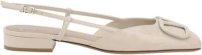 Valentino Garavani Leren ballerina's met vierkante neus en slingback Beige Dames