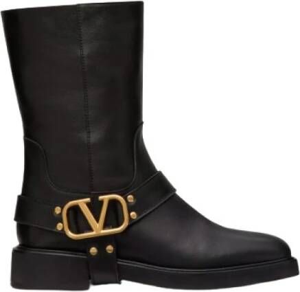 Valentino Garavani VLogo Signature Leren Enkellaarzen Black Dames