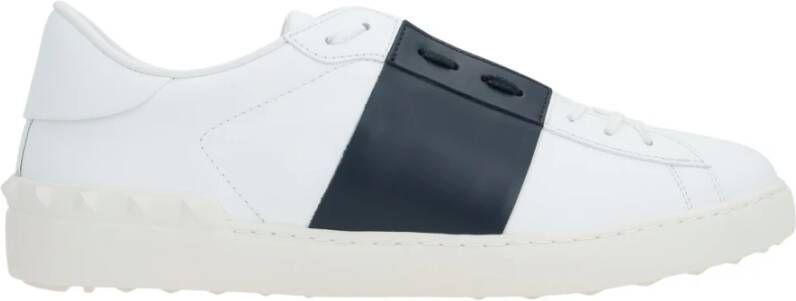 Valentino Garavani Witte Leren Lage Sneakers met Blauwe Details White Heren