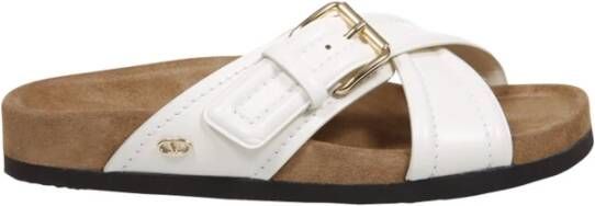 Valentino Garavani Witte Leren Platte Sandalen Elegante Stijl White Dames