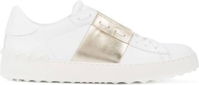 Valentino Garavani Witte Leren Sneakers met Metalen Streep White Dames