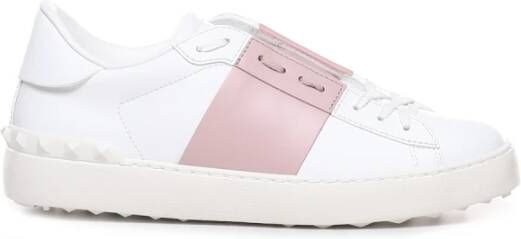 Valentino Garavani Witte Roze Leren Lage Sneakers White Dames