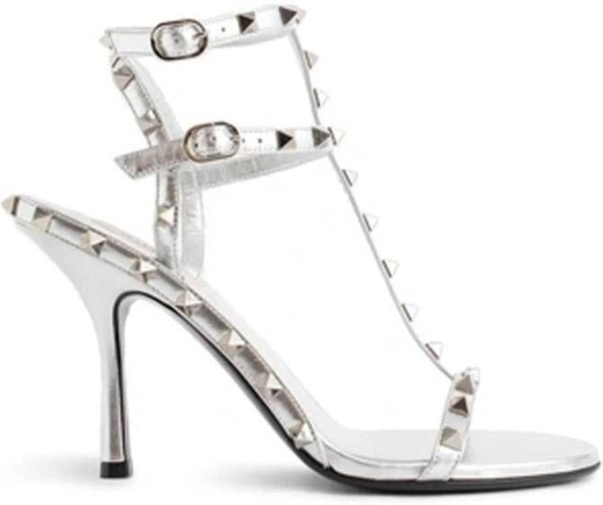 Valentino Garavani Rockstud Leren Sandalen Vrouwen Zilveren Studs Gray Dames