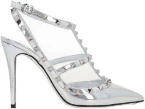 Valentino Garavani Zilveren Slingback met Hak en Signature Studs Gray Dames