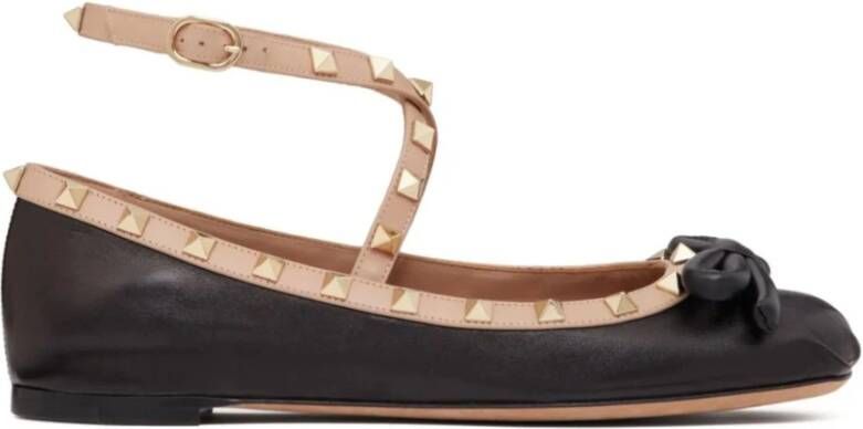 Valentino Garavani Zwarte Leren Ballerina Flats Black Dames