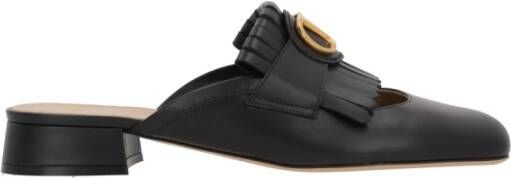 Valentino Garavani Zwarte leren platte pantoffelschoenen Black Dames