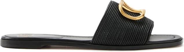 Valentino Garavani Zwarte Leren Slide Sandalen Black Dames