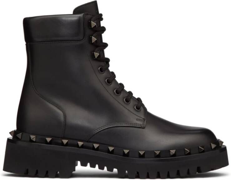 Valentino Garavani Zwarte leren studs laarzen Black Dames