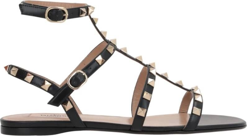 Valentino Garavani Zwarte Leren Studs Sandalen Black Dames