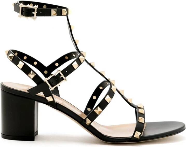 Valentino Garavani Zwarte Leren Studs Sandalen Black Dames