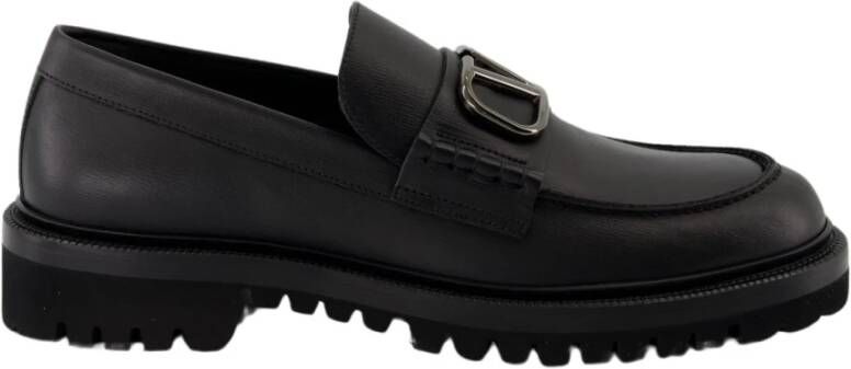 Valentino Garavani Zwarte leren VLogo Mocassins Black